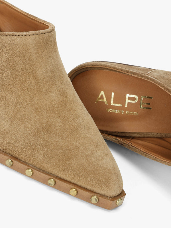 Antwerp Tan Suede Western Stacked Heel Backless Mules