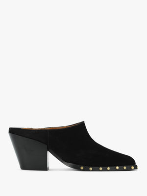 Antwerp Black Suede Western Stacked Heel Backless Mules