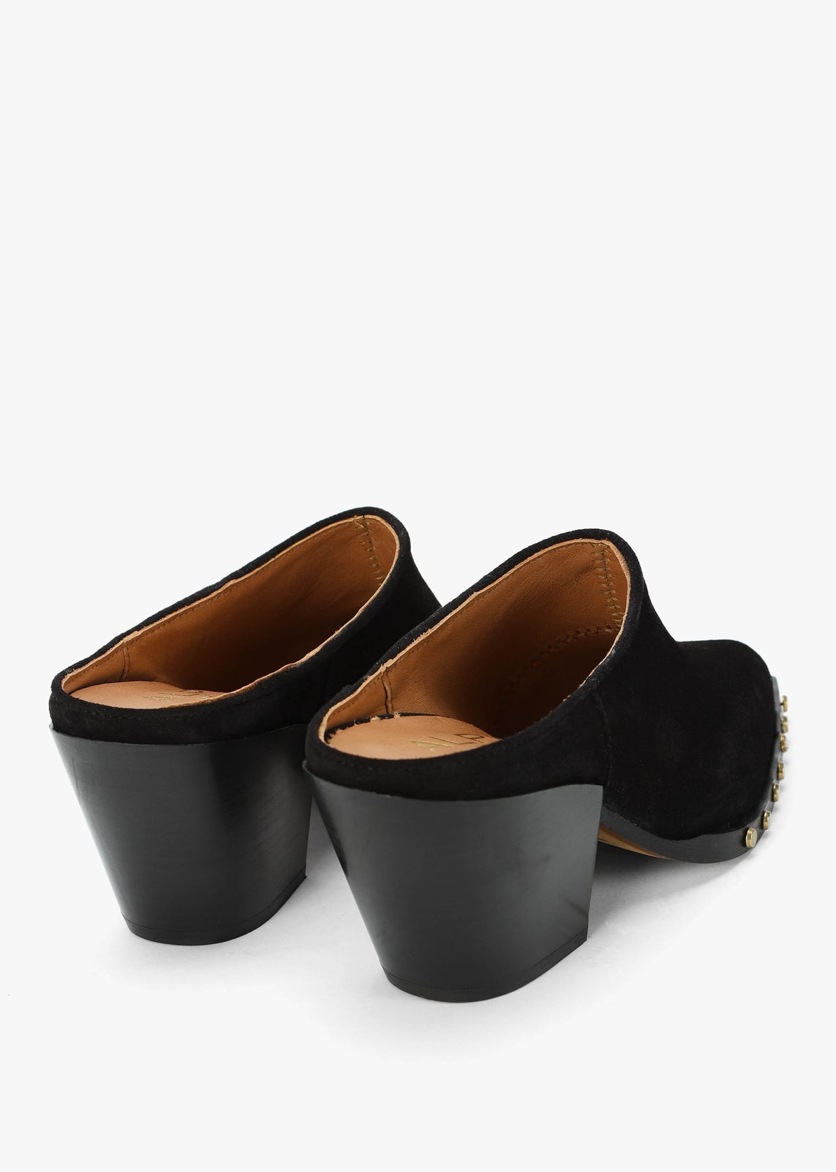 Antwerp Black Suede Western Stacked Heel Backless Mules