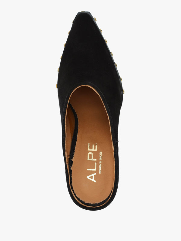 Antwerp Black Suede Western Stacked Heel Backless Mules