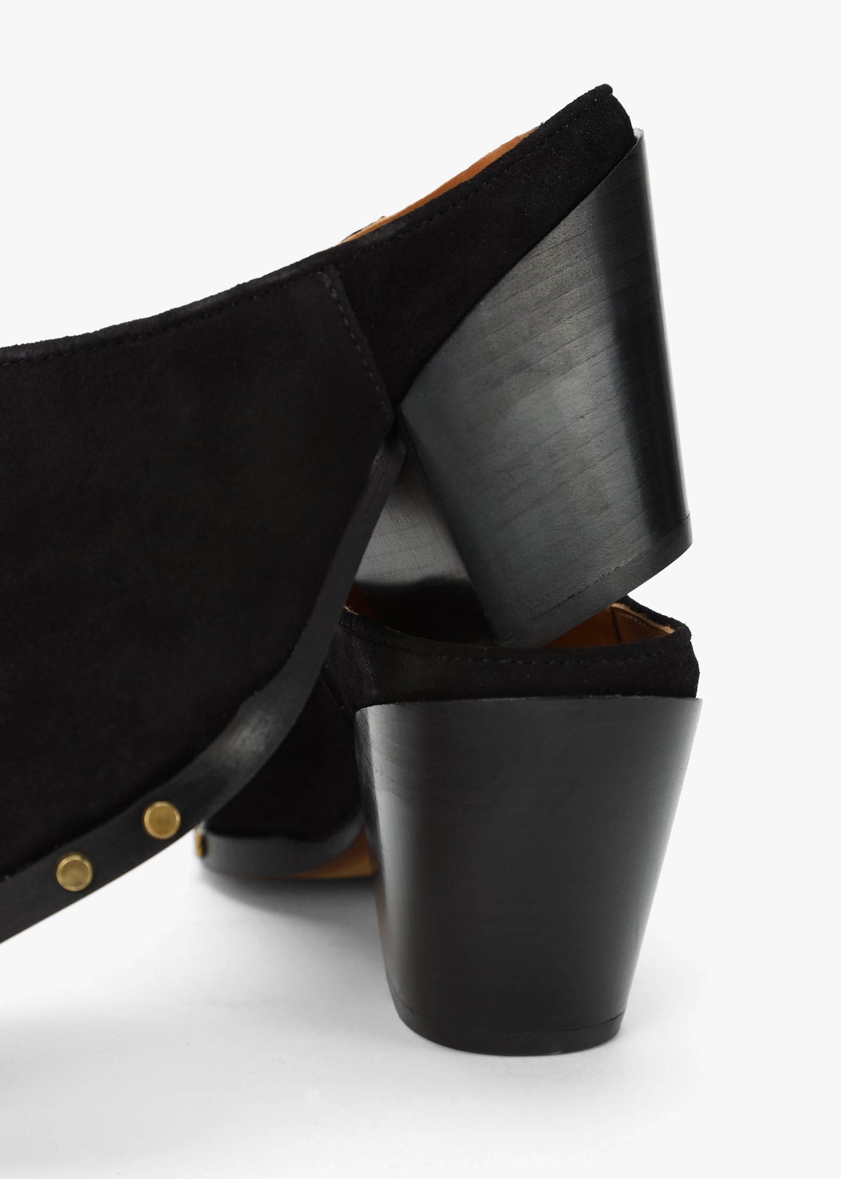 Antwerp Black Suede Western Stacked Heel Backless Mules