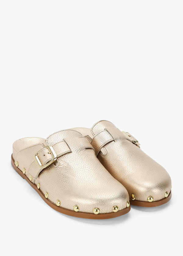 Ambur Rose Gold Leather Mule Clogs