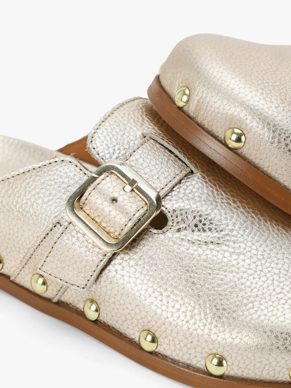 Ambur Rose Gold Leather Mule Clogs