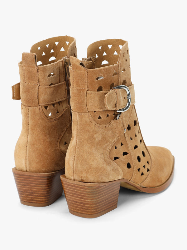 Apia Tan Suede Perforated Western Ankle Boots