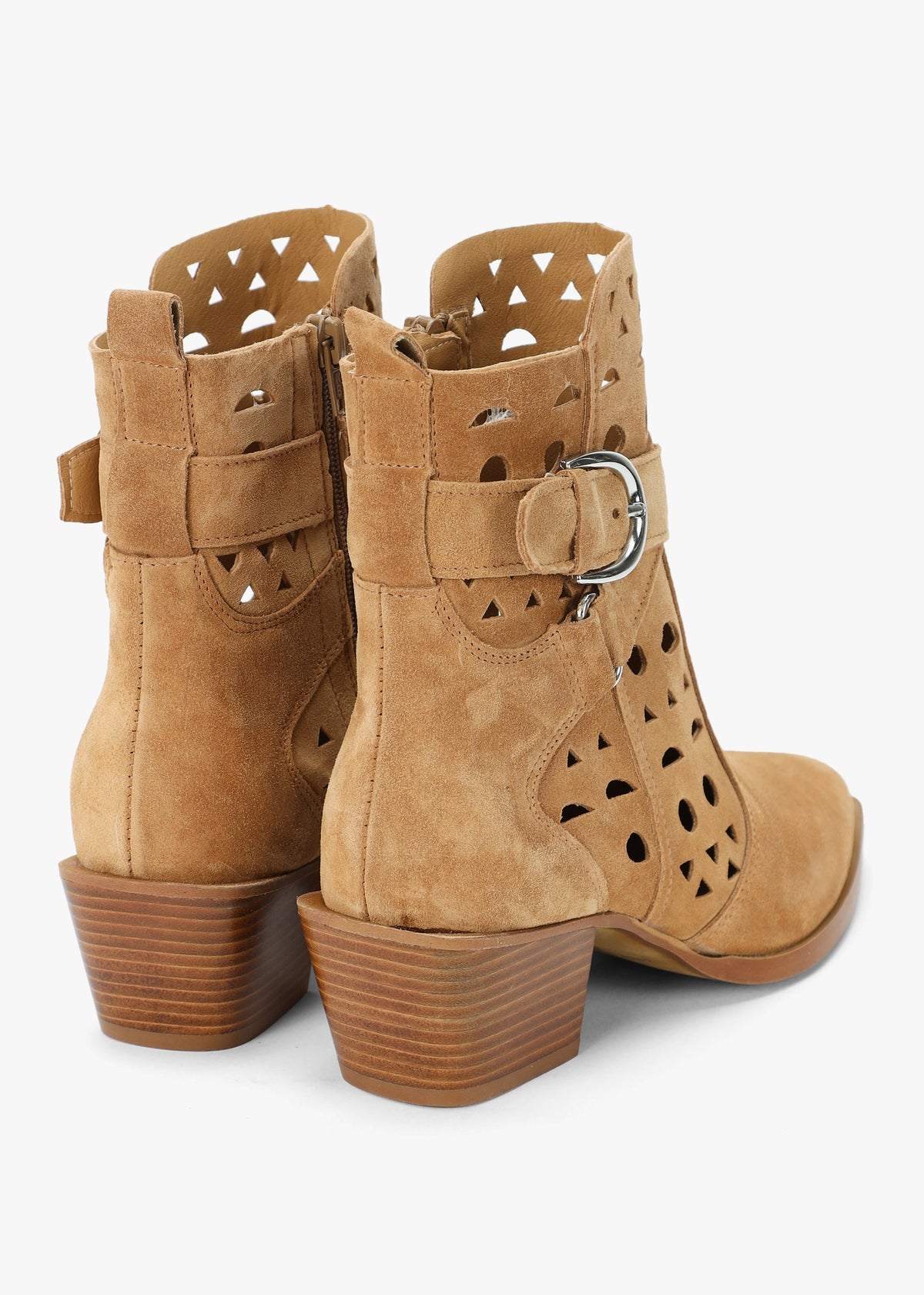 Apia Tan Suede Perforated Western Ankle Boots