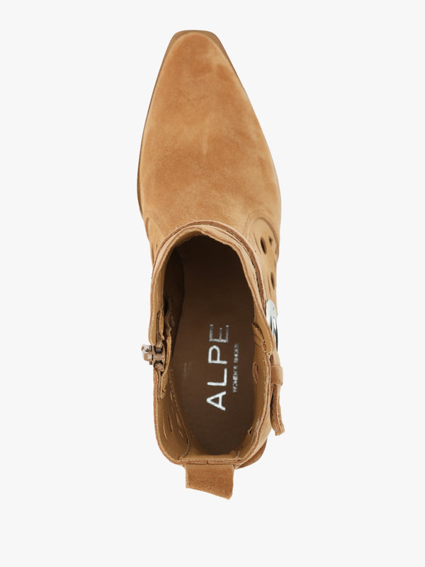 Apia Tan Suede Perforated Western Ankle Boots