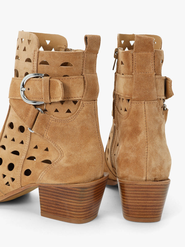 Apia Tan Suede Perforated Western Ankle Boots