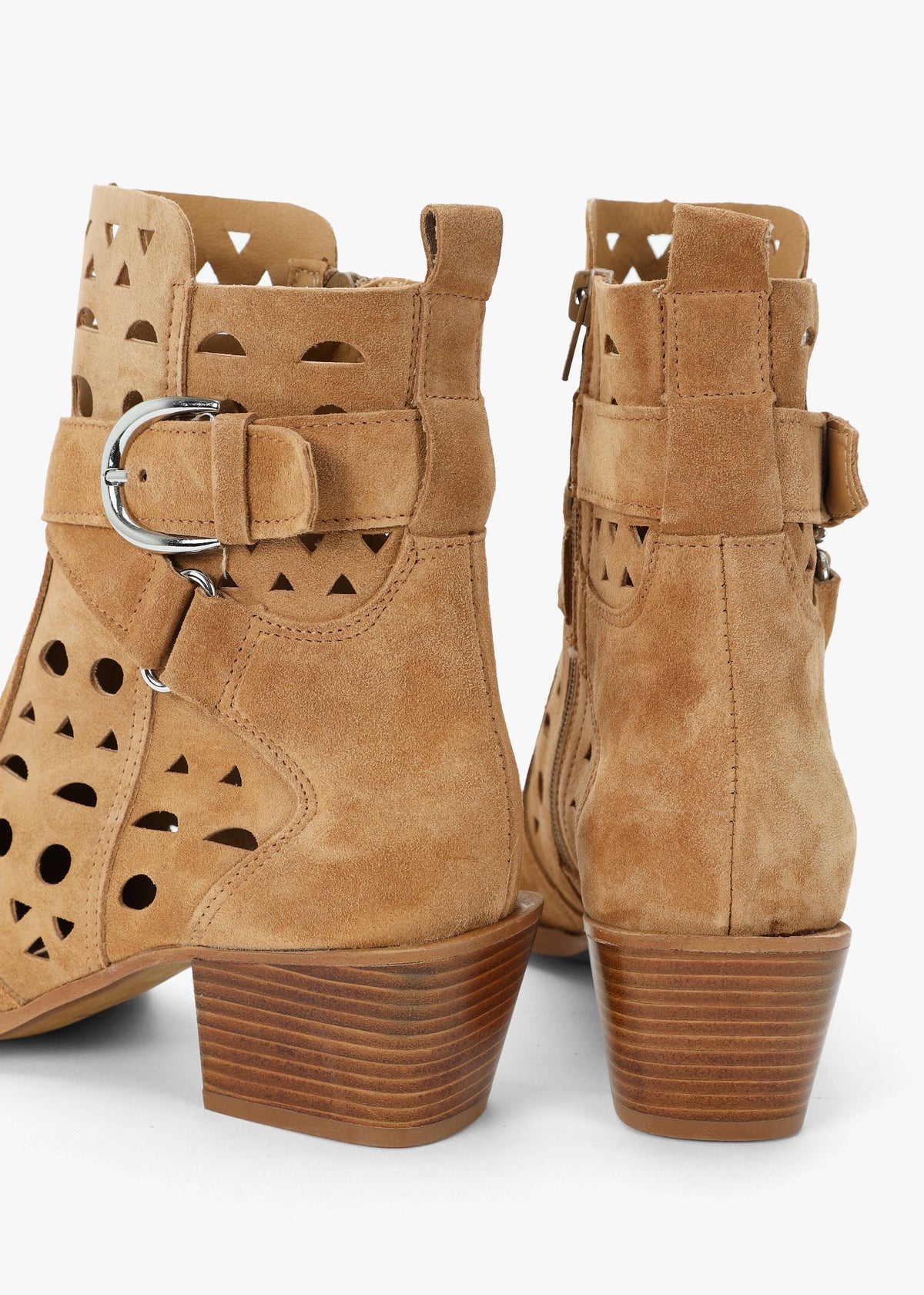 Apia Tan Suede Perforated Western Ankle Boots