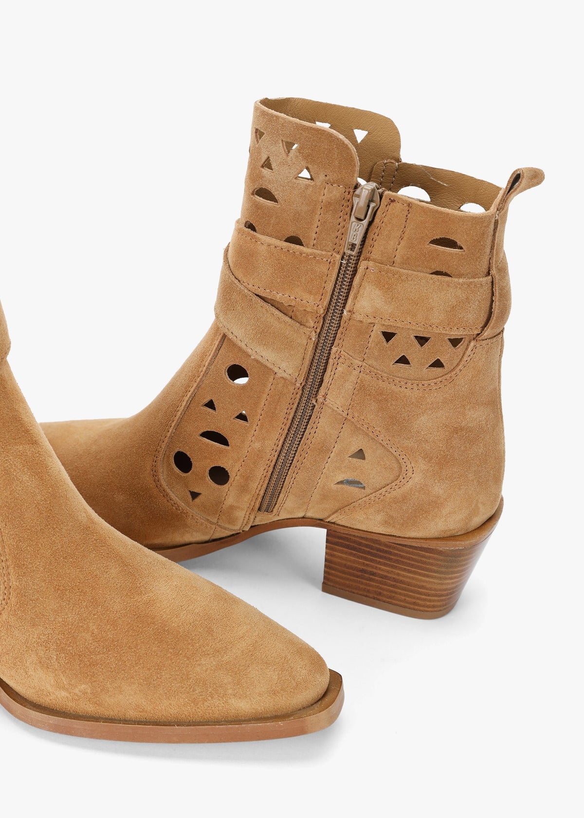 Apia Tan Suede Perforated Western Ankle Boots