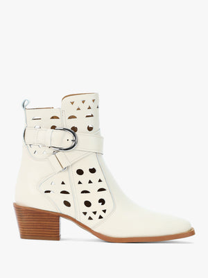 Apia Cream Leather Perforated Western Ankle Boots