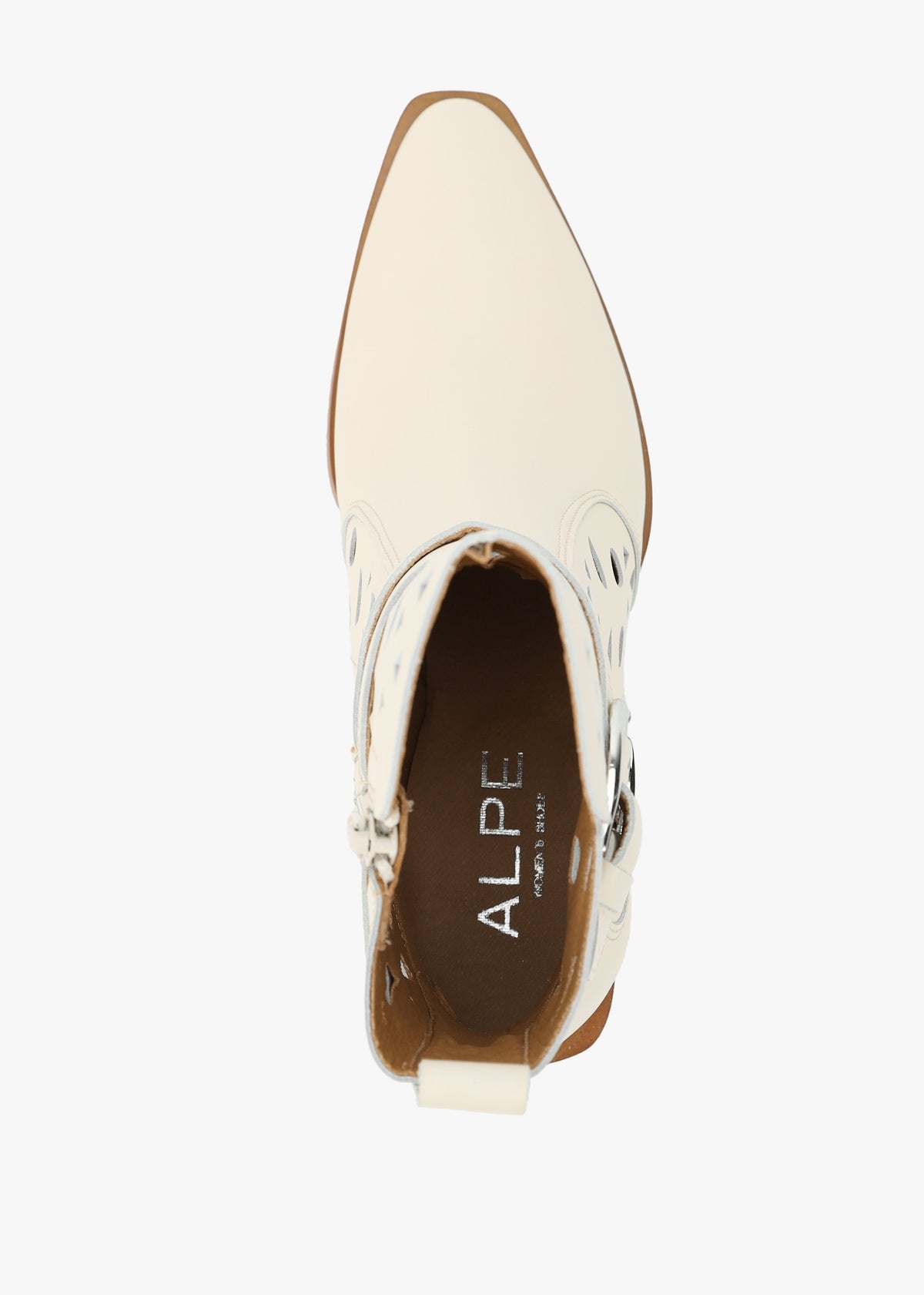 Apia Cream Leather Perforated Western Ankle Boots