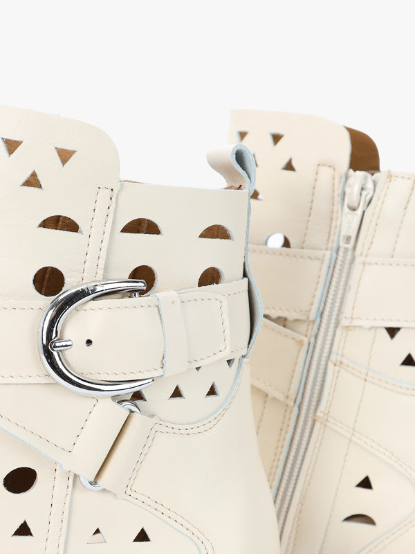 Apia Cream Leather Perforated Western Ankle Boots