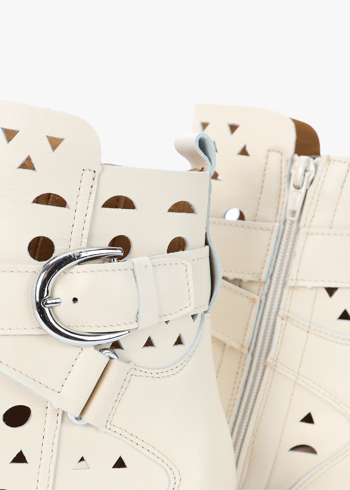 Apia Cream Leather Perforated Western Ankle Boots