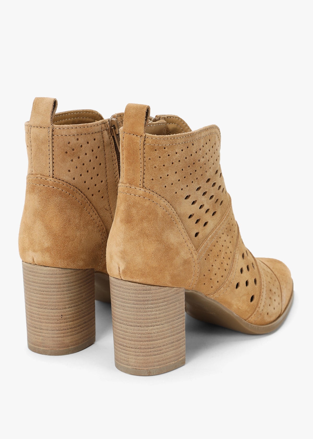 Austie Tan Suede Perforated Block Heel Ankle Boots