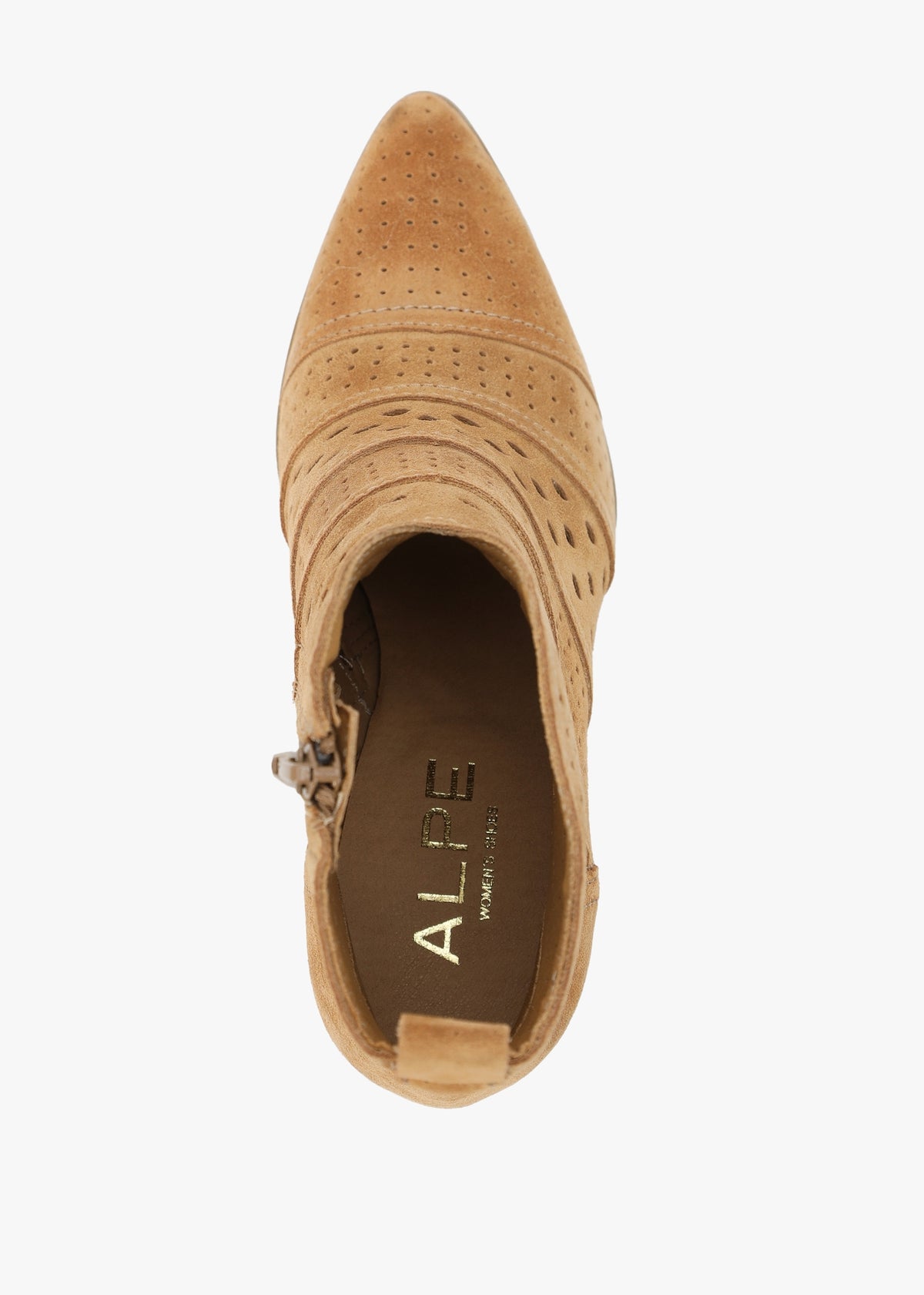 Austie Tan Suede Perforated Block Heel Ankle Boots