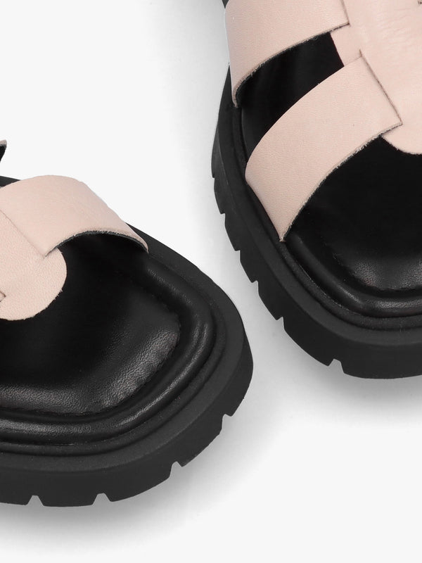 Ifish Cream Leather Gladiator Sandals