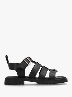 Ifish Black Leather Gladiator Sandals