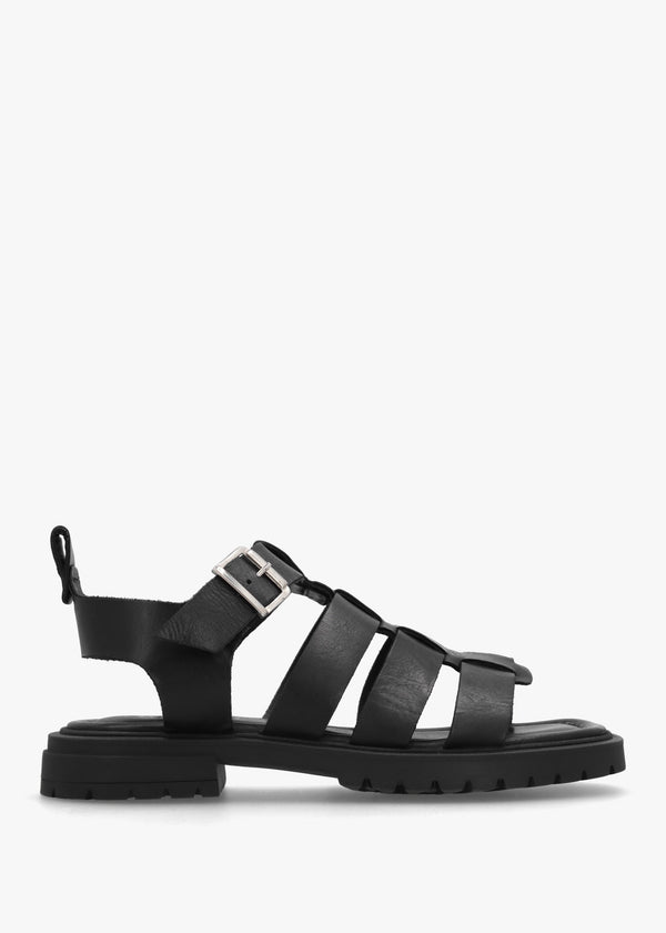 Ifish Black Leather Gladiator Sandals