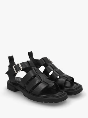 Ifish Black Leather Gladiator Sandals
