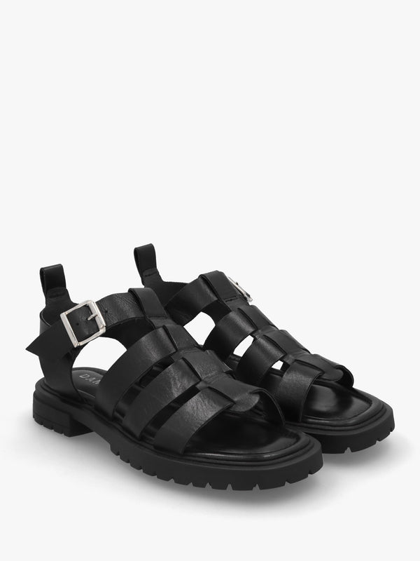 Ifish Black Leather Gladiator Sandals