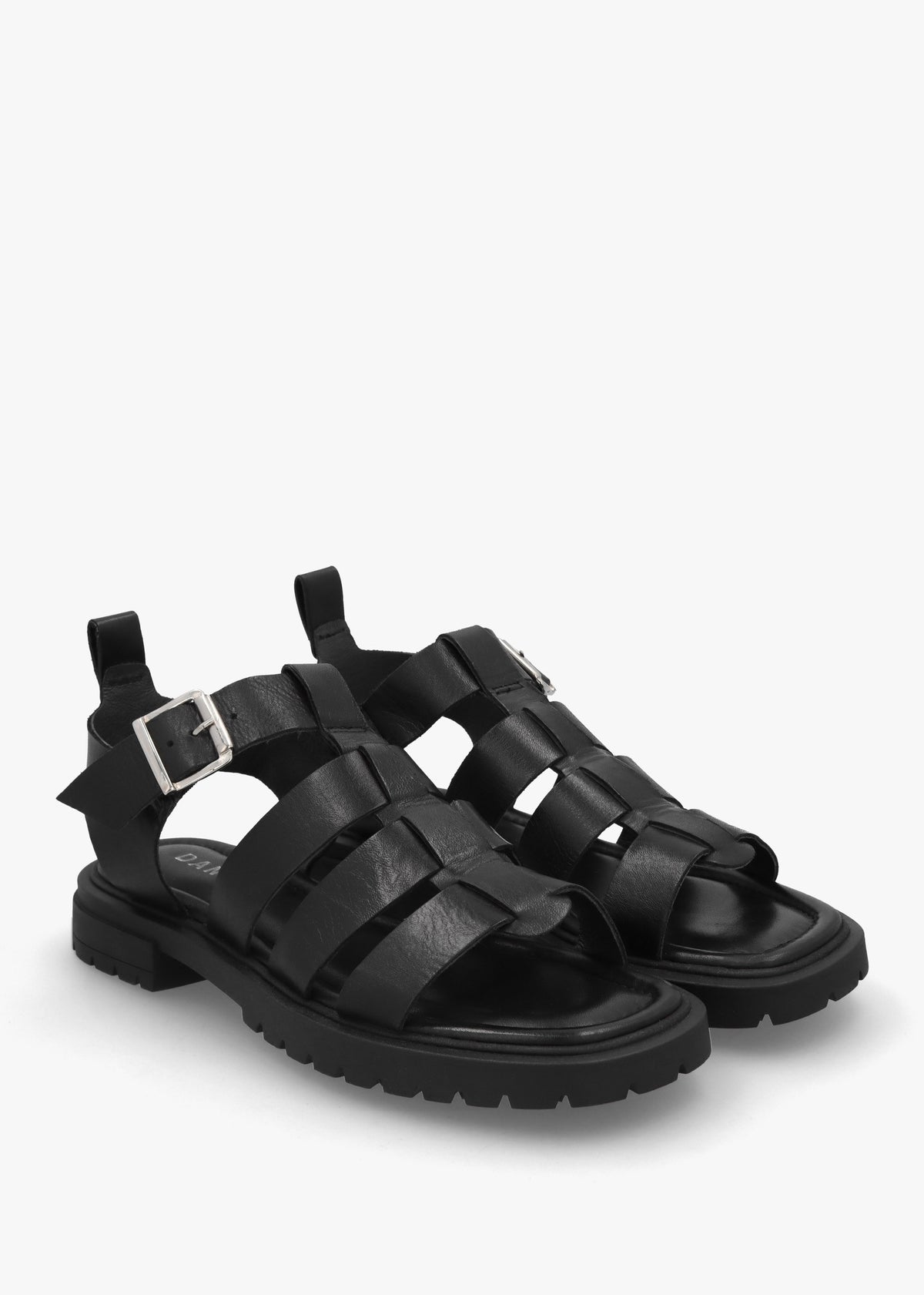 Ifish Black Leather Gladiator Sandals