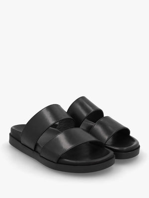Imogen Black Leather Two Band Mules