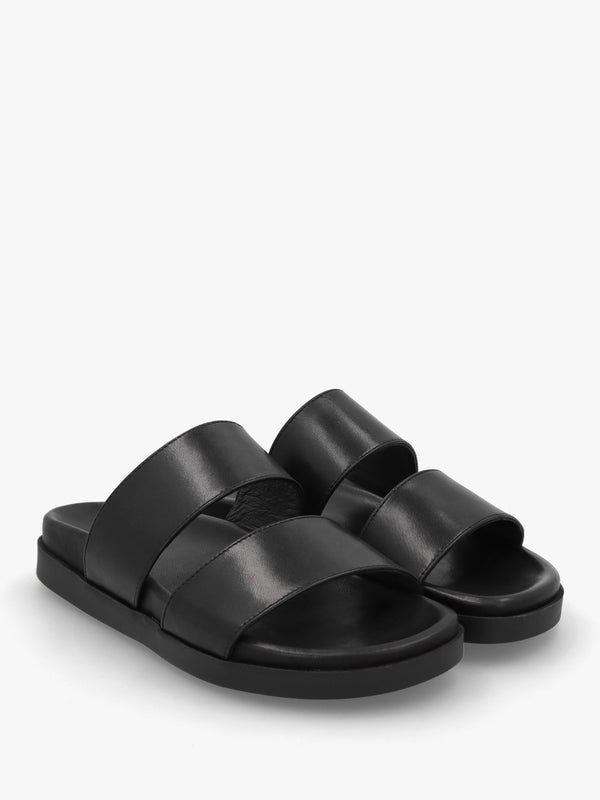 Imogen Black Leather Two Band Mules