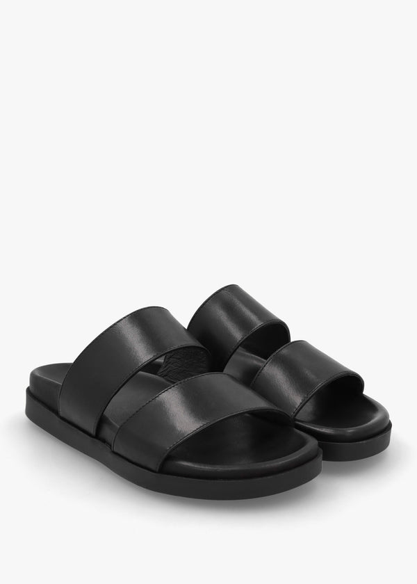 Imogen Black Leather Two Band Mules