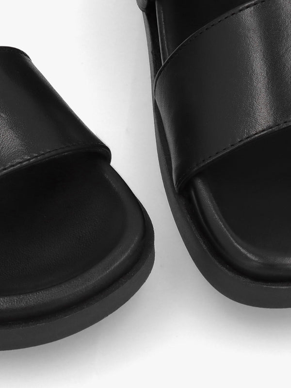 Imogen Black Leather Two Band Mules