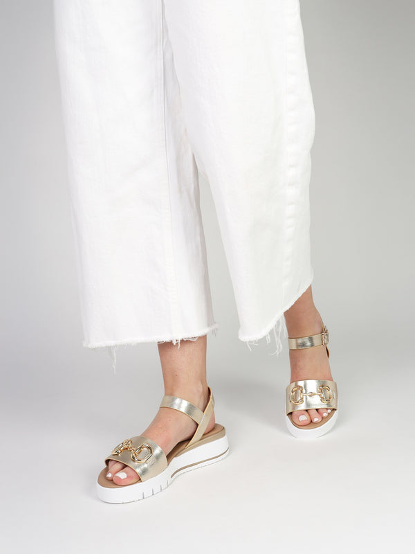 Rosnaf Gold Leather Snaffle Sandals