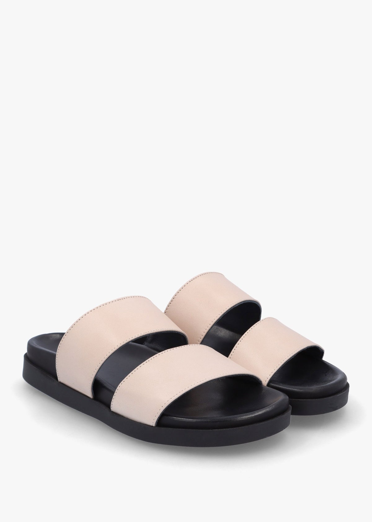 Imogen Beige Leather Two Band Mules