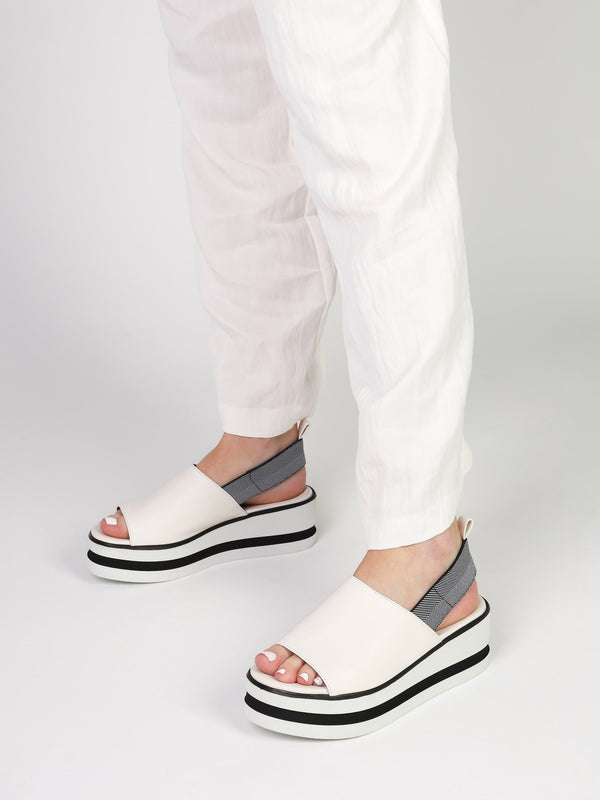Sasly White Leather Flatform Sandals