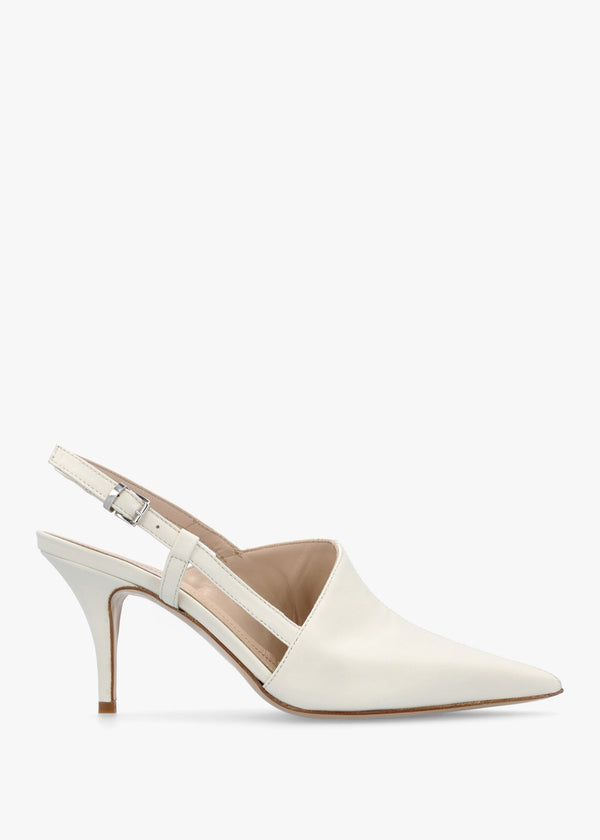 Nammy Cream Leather Asymmetric Sling Back Court Shoes