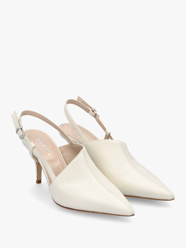 Nammy Cream Leather Asymmetric Sling Back Court Shoes
