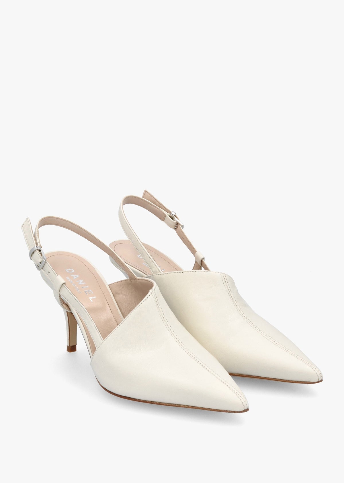 Nammy Cream Leather Asymmetric Sling Back Court Shoes