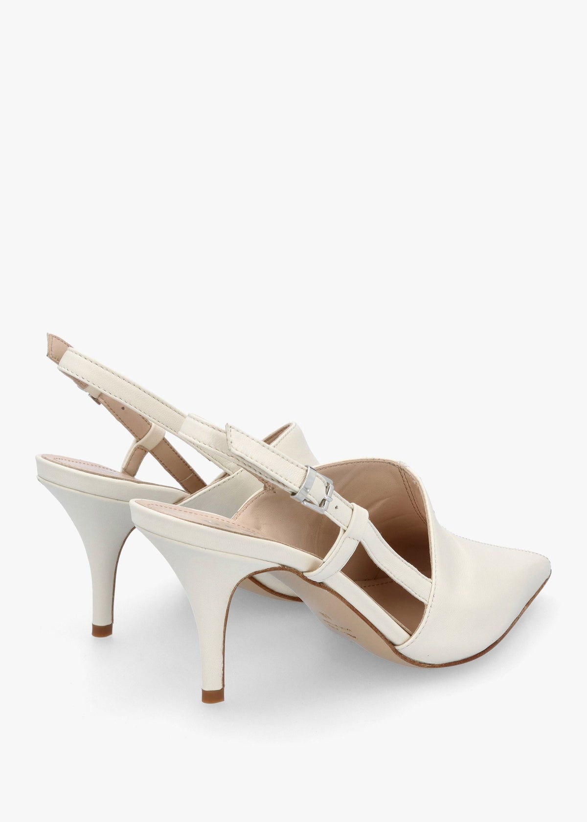 Nammy Cream Leather Asymmetric Sling Back Court Shoes