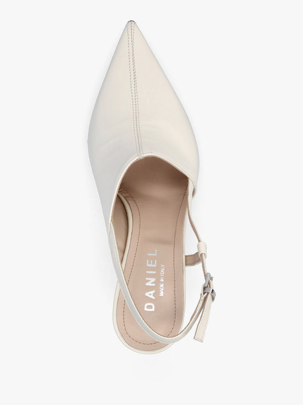 Nammy Cream Leather Asymmetric Sling Back Court Shoes