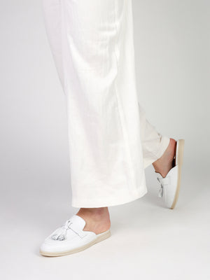 Siani White Leather Loafer Mules