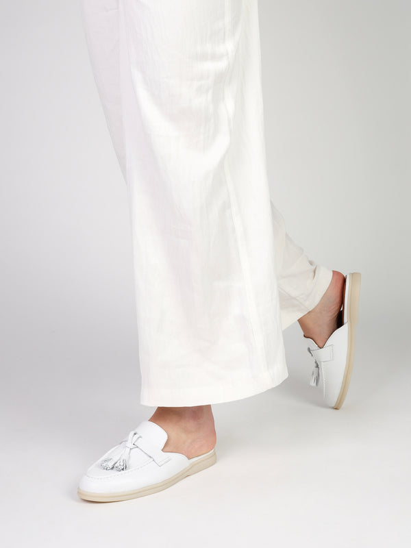 Siani White Leather Loafer Mules