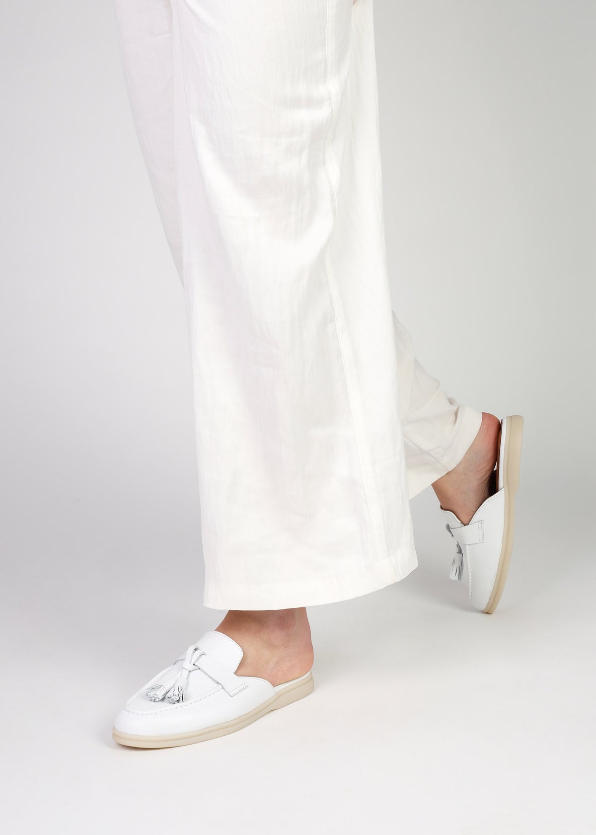 Siani White Leather Loafer Mules