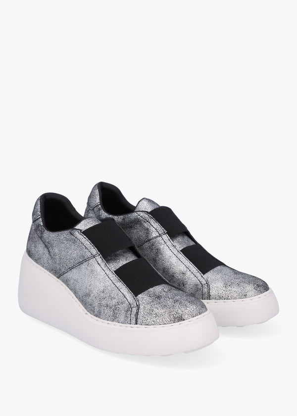 Dito II Silver Leather Wedge Trainers