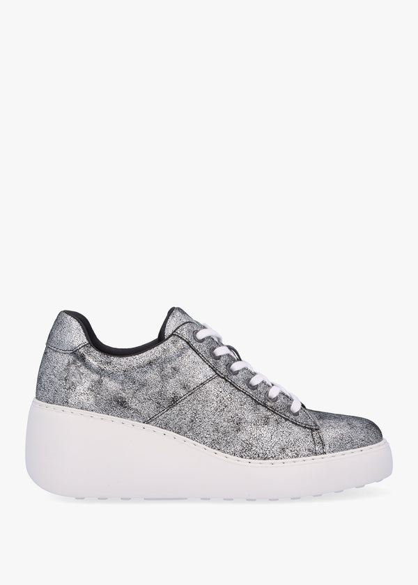 Delf II Silver Leather Wedge Trainers