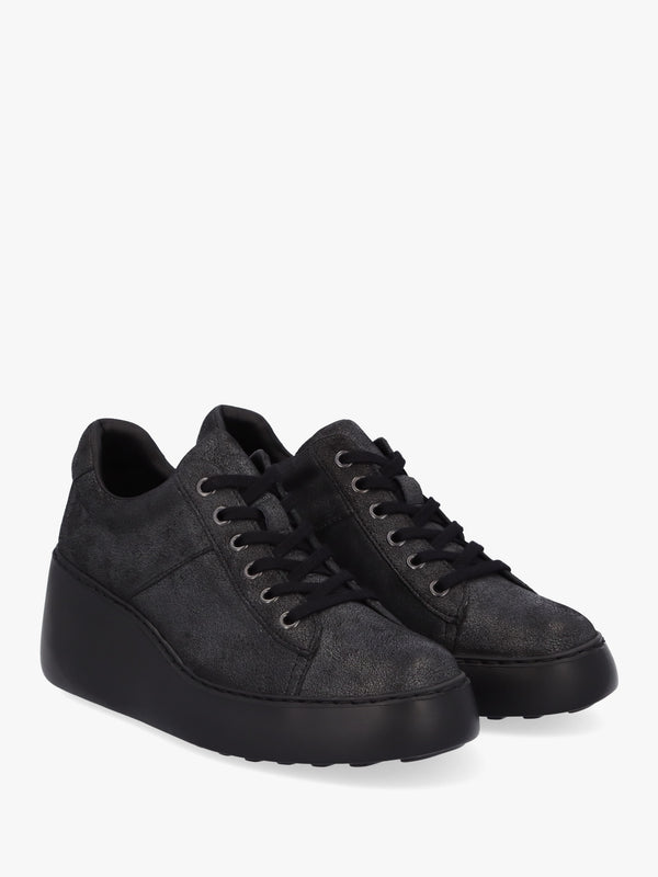 Delf II Black Leather Wedge Trainers