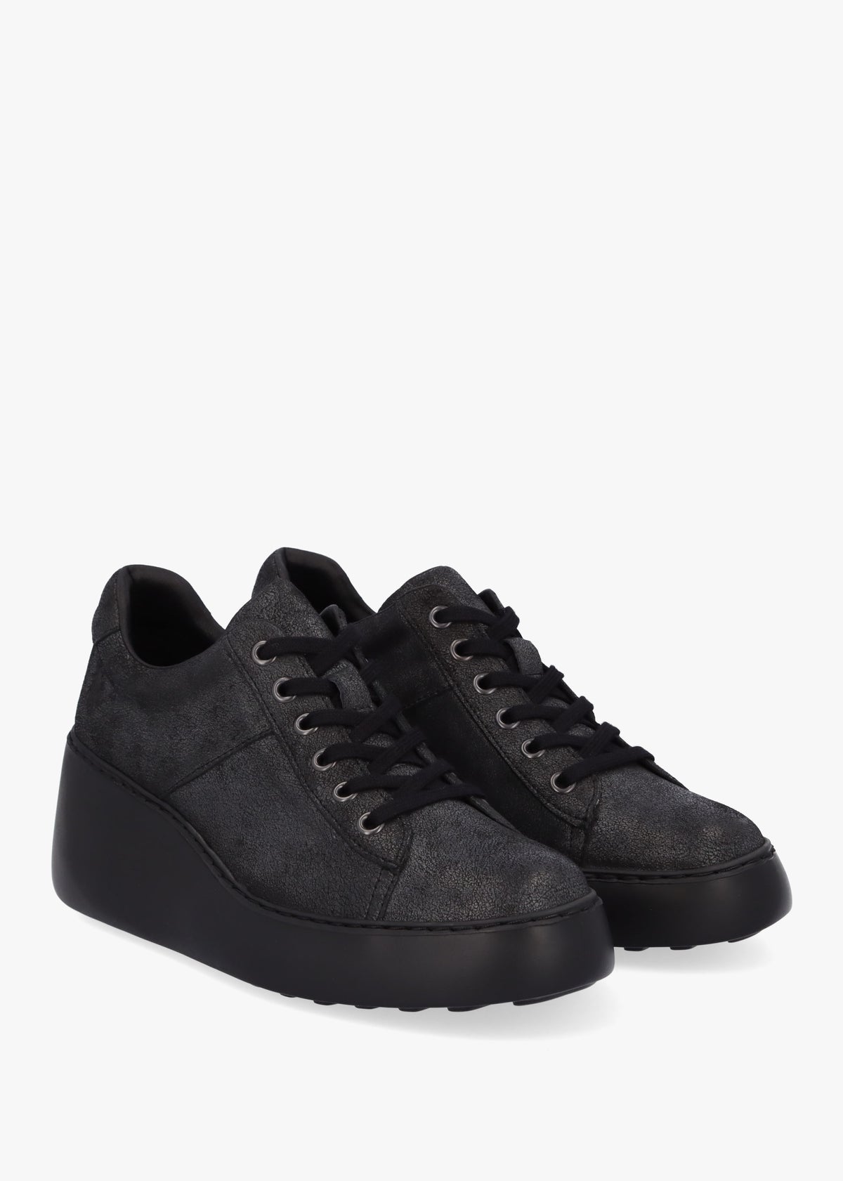 Delf II Black Leather Wedge Trainers