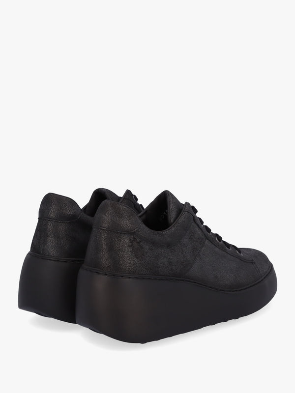 Delf II Black Leather Wedge Trainers