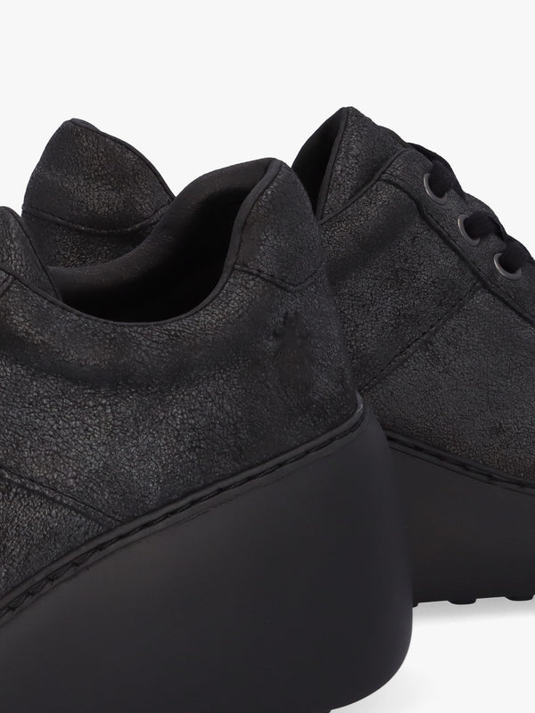 Delf II Black Leather Wedge Trainers