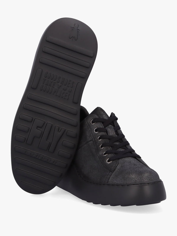 Delf II Black Leather Wedge Trainers