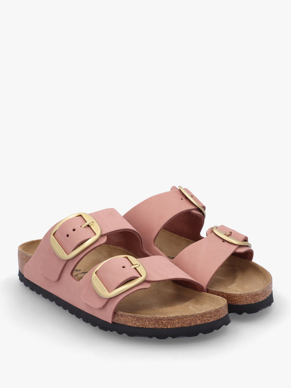 Arizona Big Buckle Old Rose Nubuck Leather Two Bar Mules