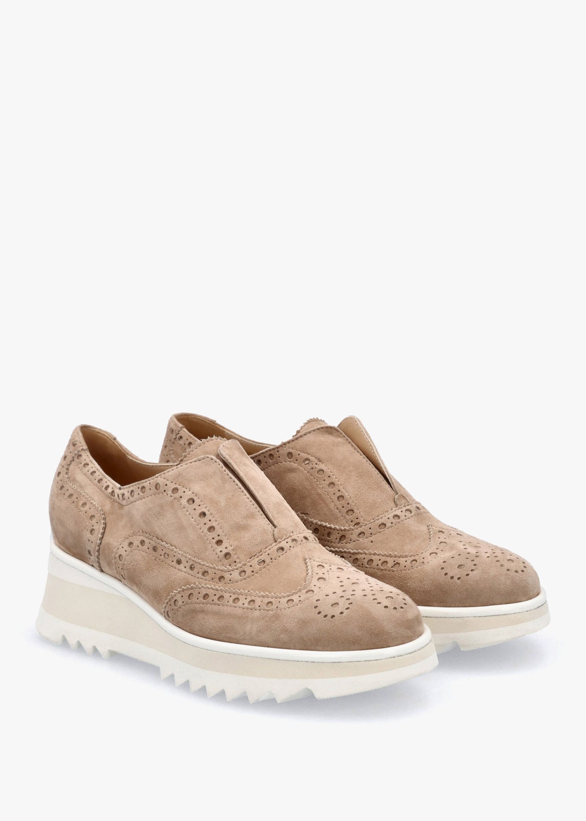 Taupe Suede Slip On Slab Sole Brogues
