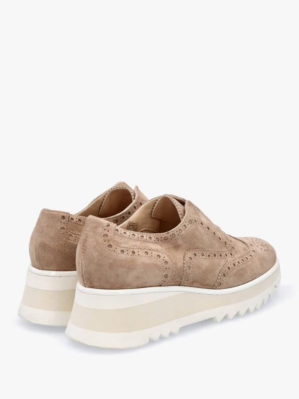 Taupe Suede Slip On Slab Sole Brogues